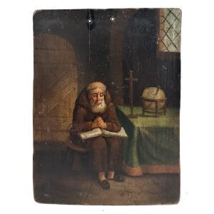 Maestro Fiammingo XIX secolo frate in interno dipinto 1